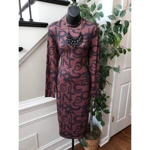 SHEIN SXY Fit & Flare Dress Womens XL Brown Black Elastane Long Sleeve Mock Neck